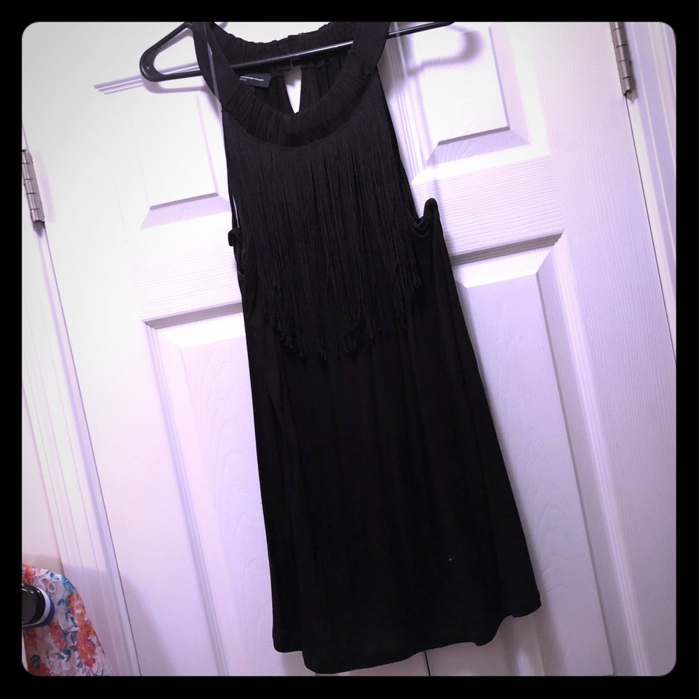 NWOT Black Fringe Top International Concepts 2X